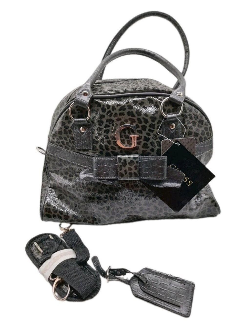 GUESS Leopard Handbag Tote Bag Purse Black Cheetah Satchel NWT